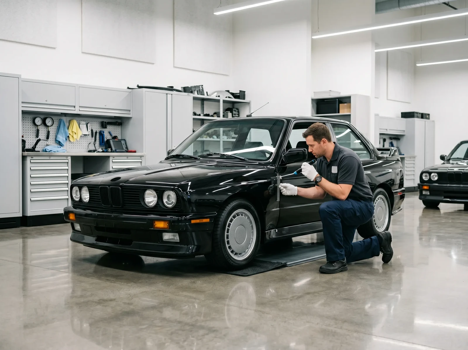 1989 BMW E30 M3 undergoing final quality-control inspection before delivery, ensuring every detail performs exactly as intended.