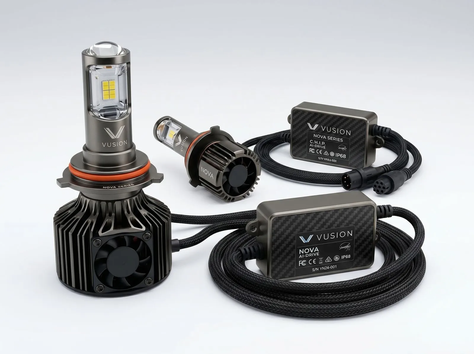 Product photo of an aftermarket LED headlight system.